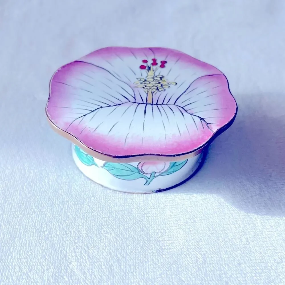 Vtg 60s Cloisonne Enamel Flower Trinket Box Brass Rim China